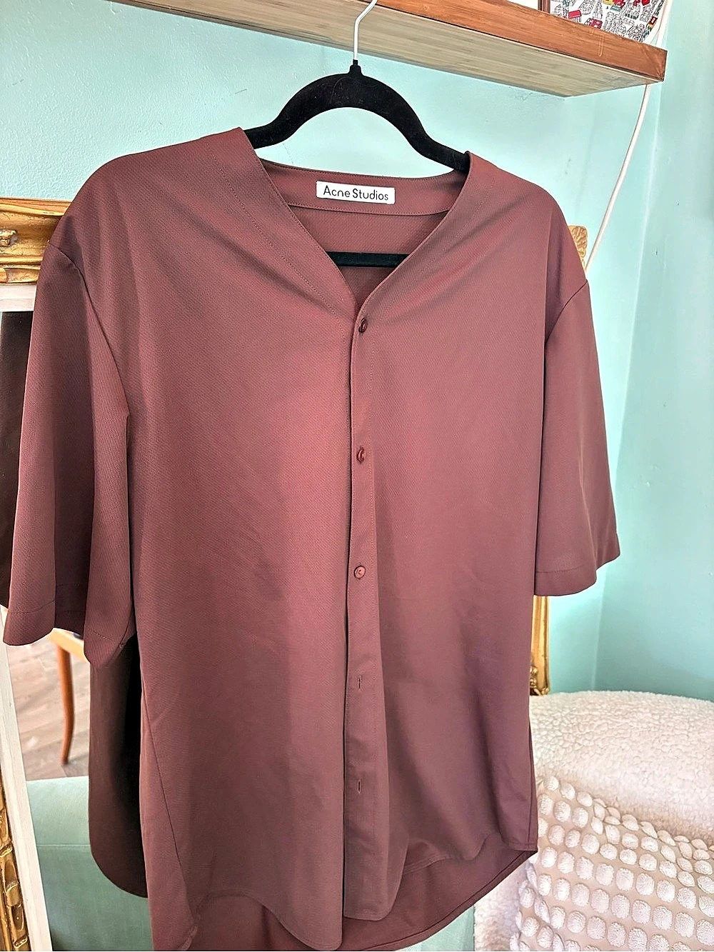 Acne Studios Collarless Short Sleeve Shirt Short Sleeve Button Shirt Brown Size
